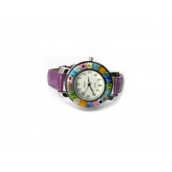 Murano millefiori watch, Chrome case - Mod. Space, Violet Strap (Available in 8 Colours)