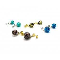 28 Pair Murano Glass Earrings, with rhinestone - Mod. Chiara, 12 mm (Available in Ass. Colours)