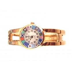 Murano Millefiori Bangle Watch, Case and Bracelet in Golden Metal - Mod. Casanova