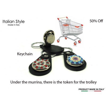 Murano Glass Keychain with Murrina and token for the shopping trolley