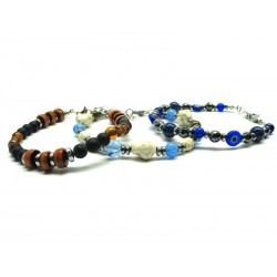 Bracciale Uomo con perle di Murano - Mod. BR311- lungo 21 cm (Disponibile in 10 Colori)
