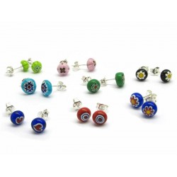 Murrina Millefiori Earrings, in Sterling Silver- Mod. Millecolori - 8 mm (Available in assorted Colours)