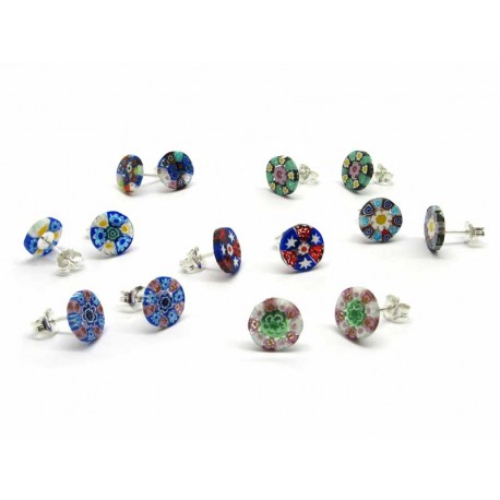 Murrina Millefiori Earrings, in Sterling Silver- Mod. Rondò - 10 mm (Available in assorted Colours)