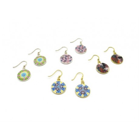 Murrina Millefiori Earrings, in Sterling Silver, 14 mm in diameter (Available in 15 assorted Colours)