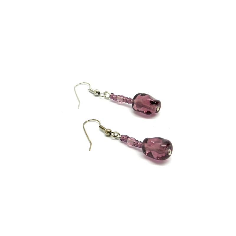Orecchini In Vetro Di Murano Con Cuore Rosa E Argento Sterling 925 - Eleganti E Artigianali