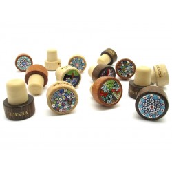 Bottle wine Stopper in wood and Millefiori Glass, 35x30 mm (Available in assorted Colours)