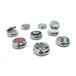 Murano Pill Boxes with Murrina, in chrome metal, 40x15 mm (Available in assorted Colours)