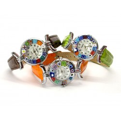 Murano millefiori watch, Chrome case - Mod. Lady, Assorted Strap, (Available in 21 Colours)
