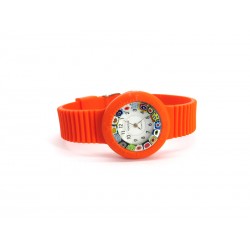 Murano millefiori watch, Rubber case in 16 Colours - Mod. Carnevale, Orange Strap