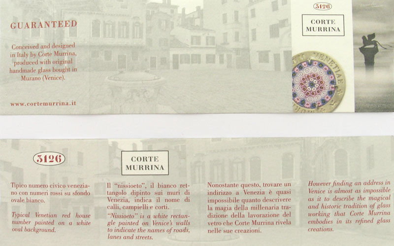 Murano glass certificato di Garanzia